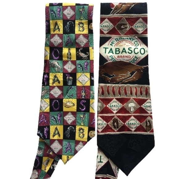 TABASCO Novelty Neckties Ties 100% Silk Made USA Lot 7 Graphic Hot Sauce Vintage - Picture 8 of 15